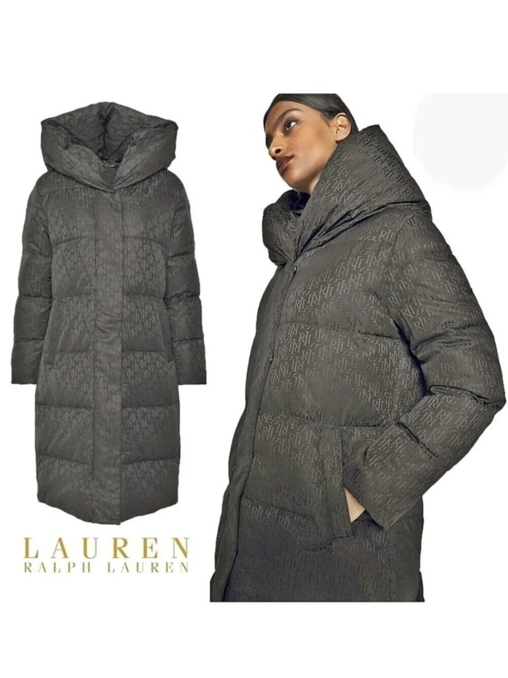 NWT Ralph Lauren Logo-jacquard Oversize-Collar Down Coat / Large